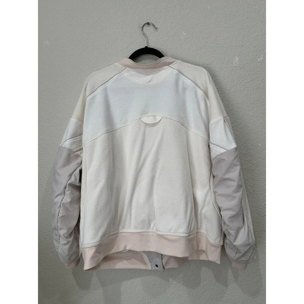 Free People Movement Mixed Media Bomber Jacket Cream Ivory Paneled Women L